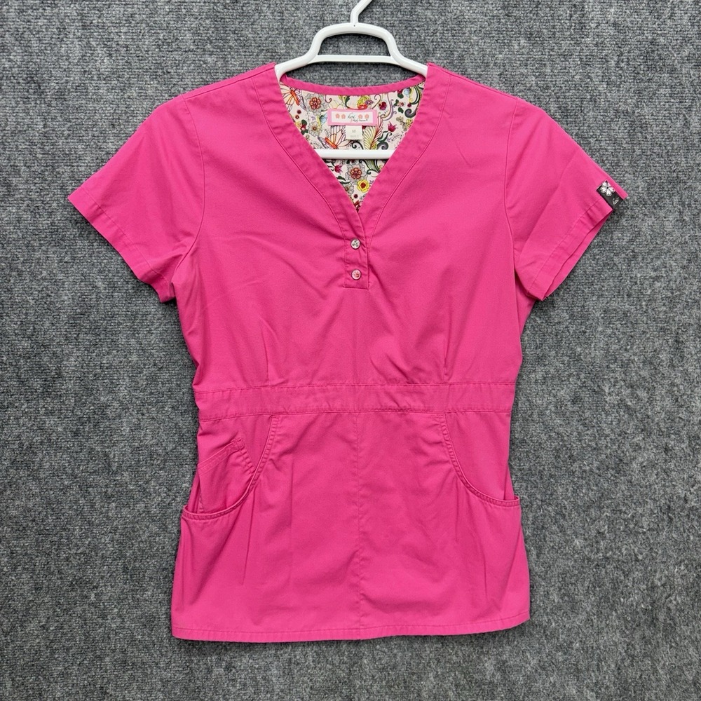 Koi Style 175 women's scrub top Pink Size Medium double button v neck